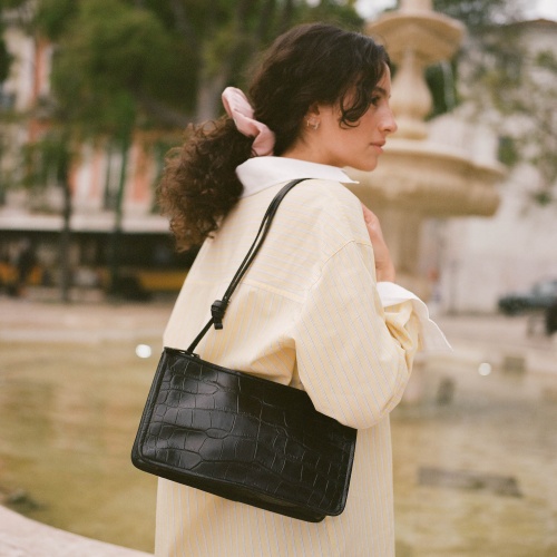 Suzanne Bag M, black croco #846